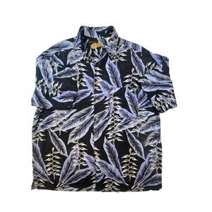 Caribbean Hawaiian Shirt 100% Silk Button Up Palm Short Sleeve Tropical Sz L‎